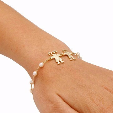 Pulseira Fina Com Perolas E Pingentes Menina E Menino