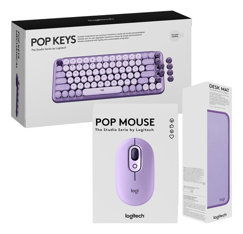 Teclado Pop Keys Wireless + Mouse Pop + Pad Mouse Lavender