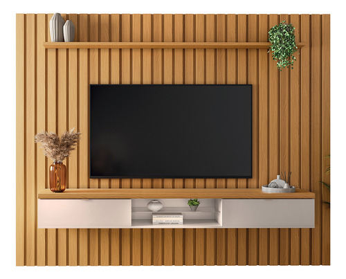 Painel Ripado Tv 274 Wise Bancada Orion Cinamomo Off White