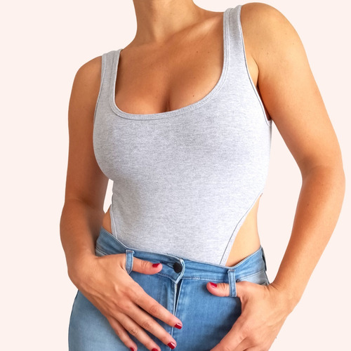 Body Mujer Musculosa Lateral Alto Algodon Con Lycra Liso 