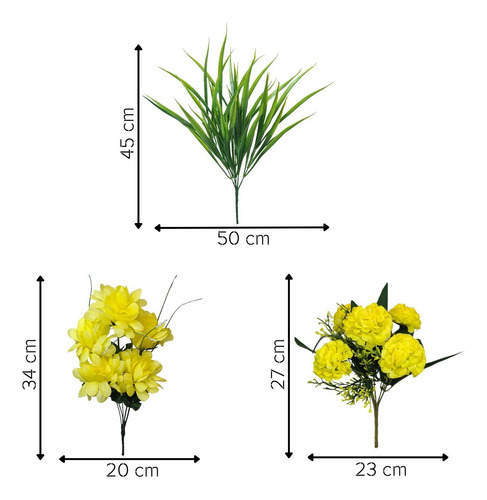 Kit 10 Buquês De Folhagens E Flores Amarelas Para Arranjos