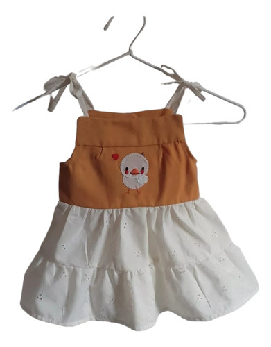 Conjunto De Vestido Y Cubrepañal Y Patito Bordado Para Bebe