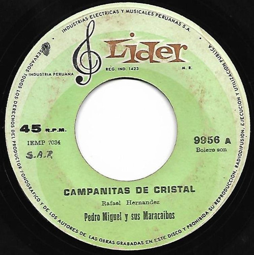 Lp 45 Pedro Miguel Y Sus Maracaibos - Campanitas De Cristal
