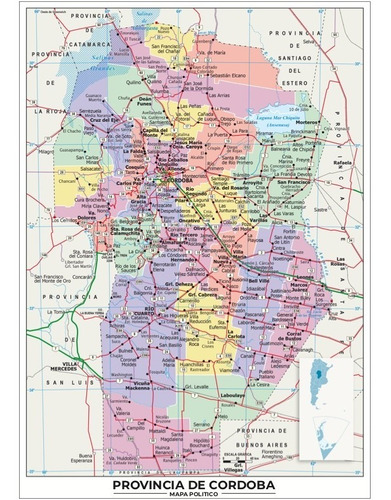 Mapa Provincia De Cordoba Lona 65cm X 90cm Politico