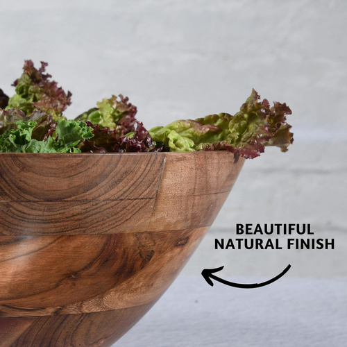 Juego De Ensaladeras De Madera 12x5 - Cuencos Grandes Y Tazo