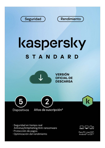 Antivirus Kaspersky Standard 5 Dispositivos 2 Años
