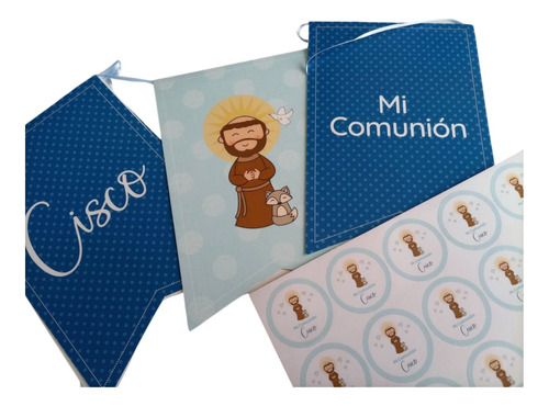 Kit Celebrar Decoración Comunión Banderín Y Stickers