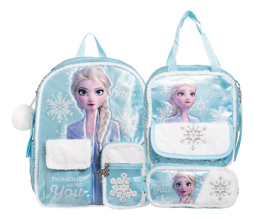 Kit Mochila Frozen Lonchera Lapicera Original Ruz Primaria Azul Azul