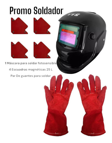Máscara De Soldar Fotosensible + Escuadras Mag + Guantes