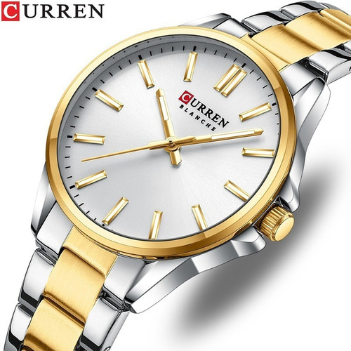Espetacular Reloj Curren De Dama C9090 Color del fondo Silver Gold White