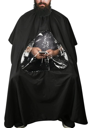 Capa Barberia Peluqueria Impermeable Negra Con Transparente