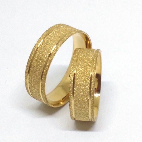 Par Aliança Ouro 18k Reta Fosco Diamantado 8 Gramas 6mm