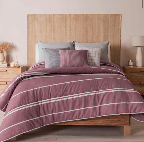 Jgo Edredón Kingsize Cordoba 2 Vistas Rayas / Lila Vianney Color Violeta Diseño De La Tela Rayas / Liso / Capitonado