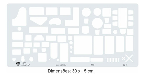 Gabarito Para Arquitetura De Móveis A-1 30x15cm Cor Azul