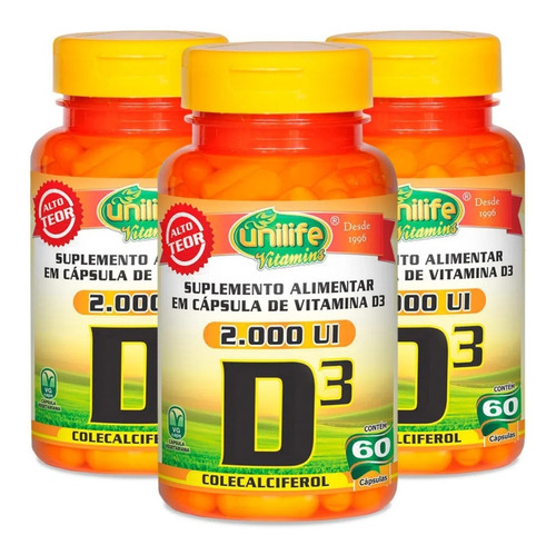 Kit 3 - Vitamina D3 2000ui  Colecalciferol - Unilife