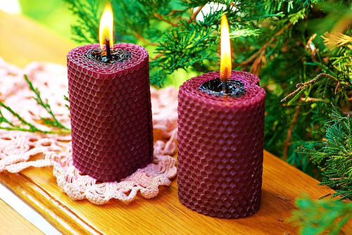 Velas Del Corazón Púrpura Y Negro Conjunto. 2 Pilar De Color