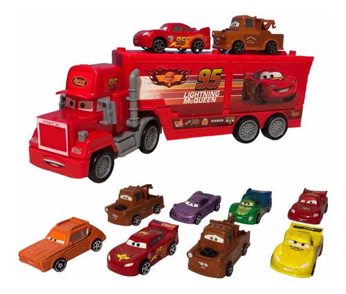 Cars Trailer Mack + 10 Vehículos De Fricción Rayo Mcqueen