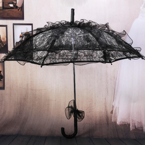 Guarda-sol De Casamento Flor De Renda Guarda-chuva Preto