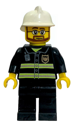 Lego Minifigura City Bombero Casco Blanco Anteojos Barba