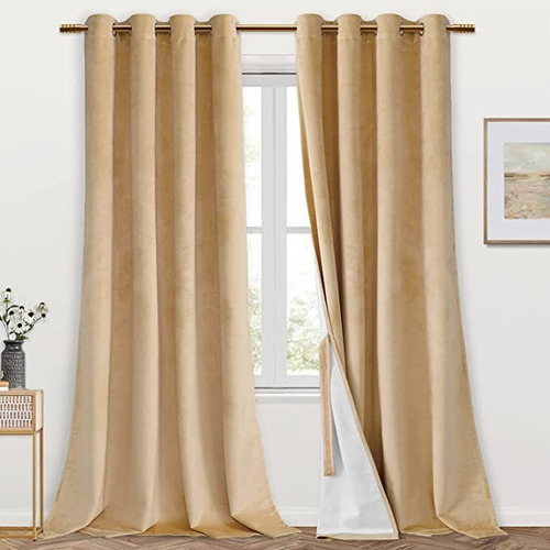 Cortinas De Terciopelo Hiasan Beige Para Sala De Estar, Cor