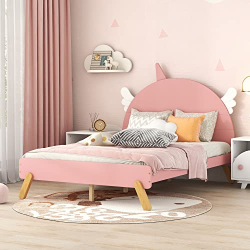 Cama Linda De Madera Con Cabecera En Forma De Unicornio, Cam