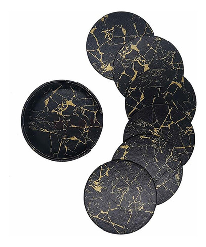 6 Posavasos De Cuero Modernos, Negro Negro Diámetro 10 Cm