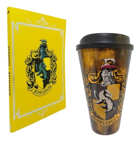 Combo Harry Potter: Cuaderno + Vaso Hufflepuff Color Amarillo