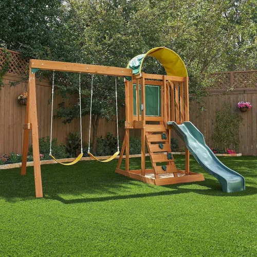Casita De Madera Infantil Resbaladilla Columpios Didáctico