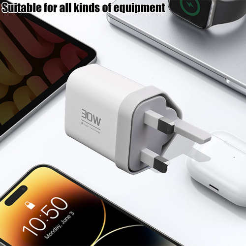 Adaptador De Cargador Usb Tipo C De 30 W, Enchufe Británico,