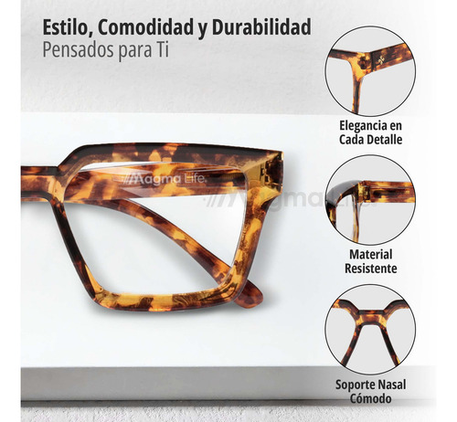 Set de 2 Lentes Para Computadora Magma Life con Filtro Antiluz Azul y Protección UV400 Ligeros, Resistentes, Sin Aumento, Incluye 2 Estuches Elegantes, diseño cuadrado ideal para todo tipo de rostro