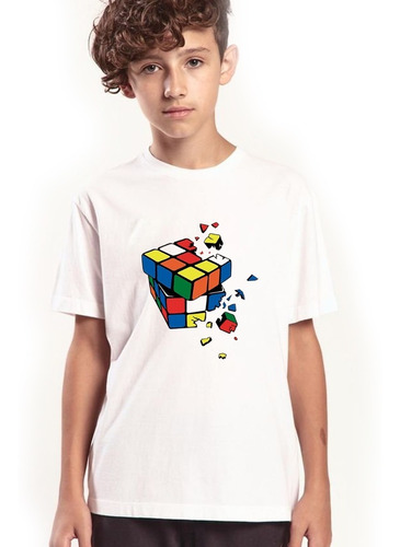 Imagen 4 de 6 de Remera Blanca Cubo Rubik Hombre Mujer Niños Modal Premium