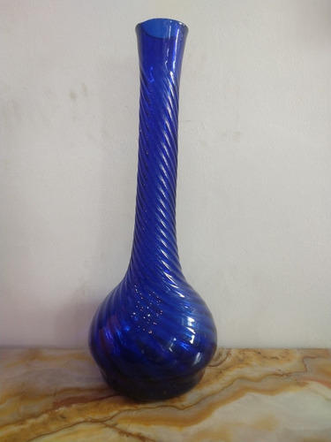 Antiguo Florero De Vidrio Azul 