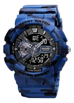 Comprar Reloj Deportivo Hombre Burk 1688 Alarma Cronometro Luz Malla Camuflado Azul Bisel Azul Fondo Negro