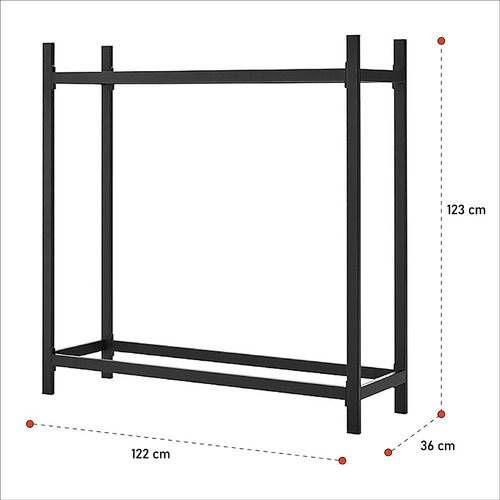 Leñero O Rack Para Leña / Acero Negro 122x123x36cm Reforzado