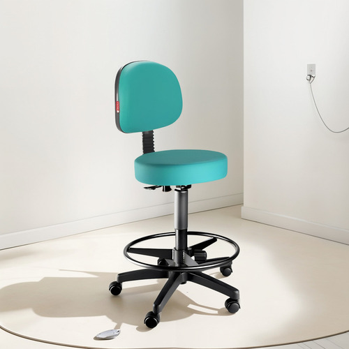 Cadeira Mocho Alto Com Encosto Secretaria Azul-turquesa Cor Azul-celeste