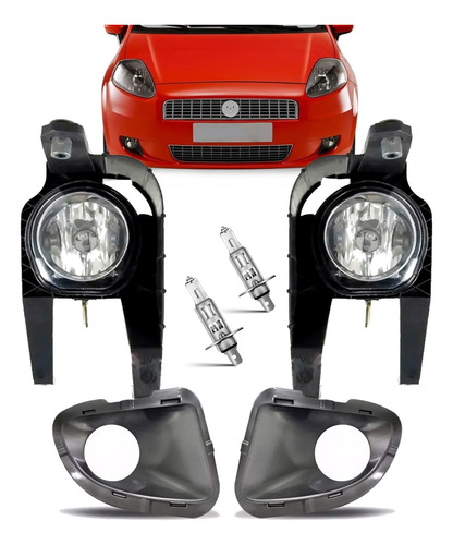 Juego Faros Auxiliares Fiat Punto Soportes Y Aros Completo