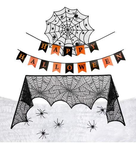 Kit De Decoración Halloween Arañas Gigante Fiesta Manteles