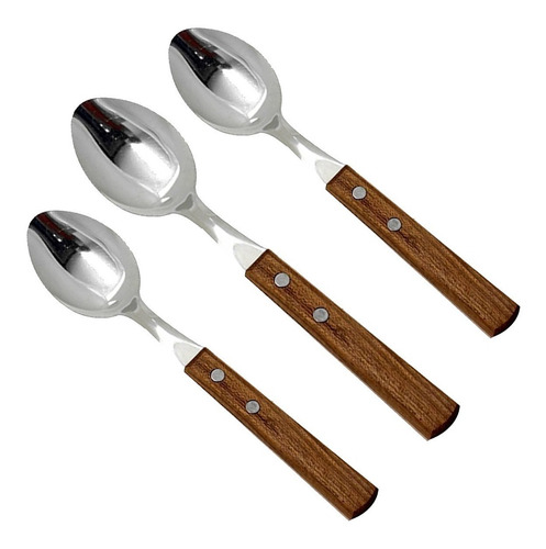Imagen 1 de 10 de Cucharas Mango Madera Acero Inoxidable Set X3 Cubiertos