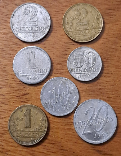 Brasil X 7 Monedas Incluye 2 Cruzeiros 1945. Muy Usadas !!!