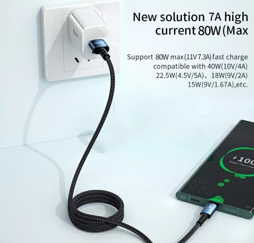 Imagen 2 de 4 de Cable Cargador Y Datos / 7 A / 80 W / 2 Metro / Essager