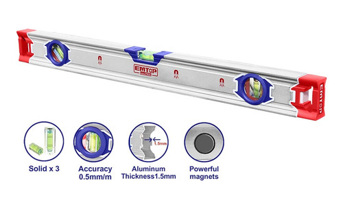 Nivel Magnético 60 Cm De Aluminio Marca Emtop 