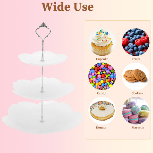 Soporte Base Para Cupcakes Postres 3 Nivel Forma Flor Blanco