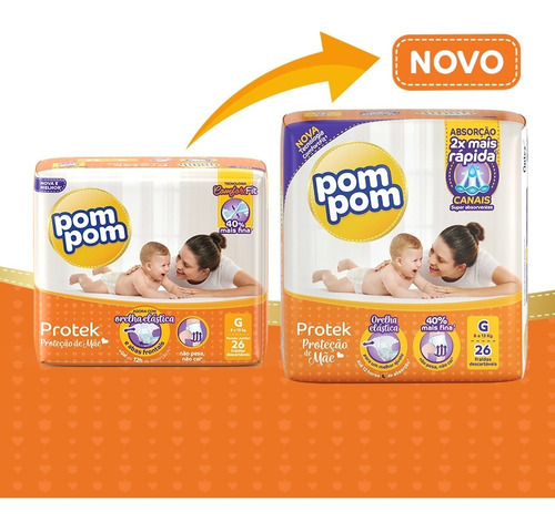 Kit Fralda Pom Pom Protek Proteção De Mãe Jumbinho Xxg 80 Un