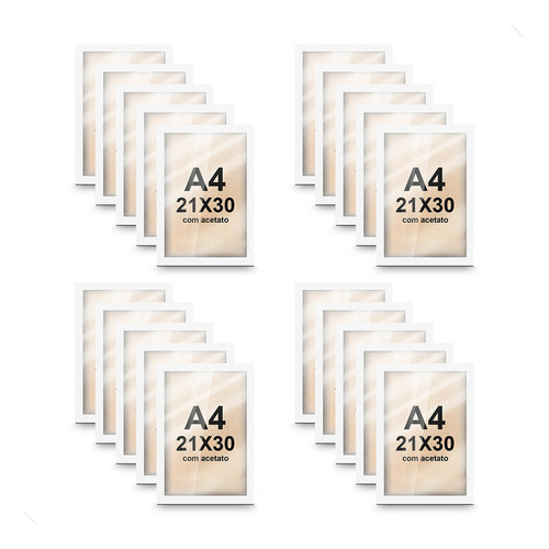 Kit 20 Molduras Para Quadro A4 21x30 Certificado Com Acetato Cor Branco Kit 20 Porta Retratos