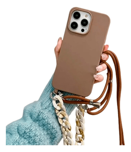 Capa Capinha Marrom Com Alça Corrente Para iPhone 11 Ao 15