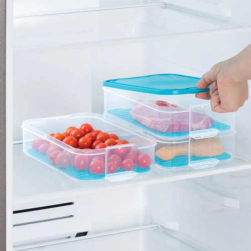 Organizador, Guardar Alimentos,2 Compartimientos Betterware Transparente Con Tapa Verde Aqua