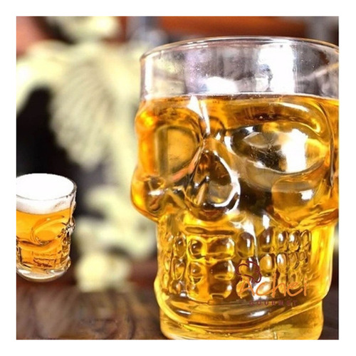 Caneca Chopp Cerveja Vidro Caveira Rock 510 Ml