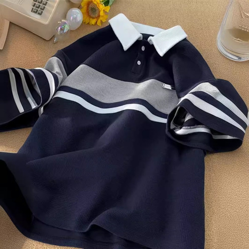 Azul Oscuro - Playera Polo De Verano A Rayas Para Hombre De