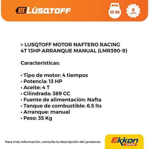 Imagen 2 de 7 de Motor Naftero Racing Lusqtoff 13 Hp 4 Tiempos Lmr390-9