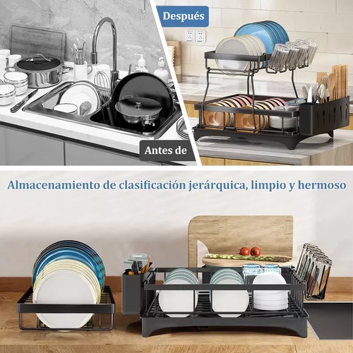 Escurridor De Platos Cubiertos Sobre Fregadero Acero Inoxidable Cocina  Trastes